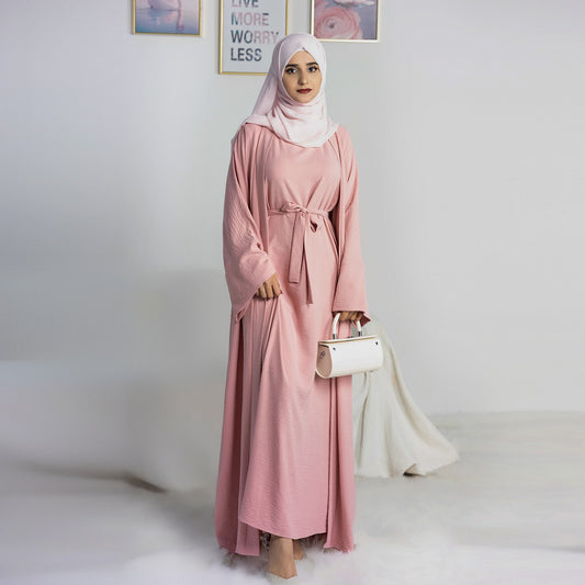 Modest Two-Piece Abaya with Belt - Lemonade Pink