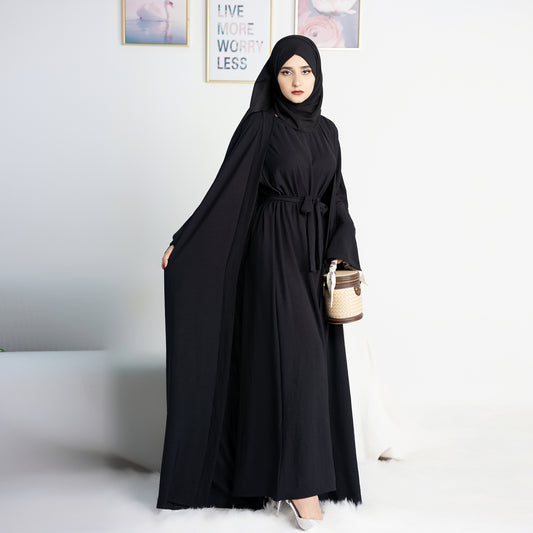 Two-Piece Abaya with Belt - Black