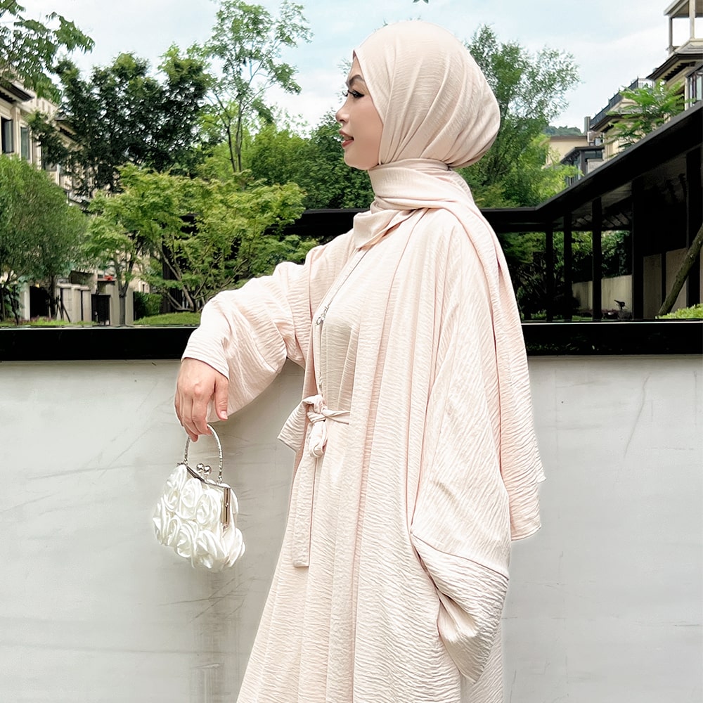 Modest Two-Piece Abaya with Belt - Sand Beige