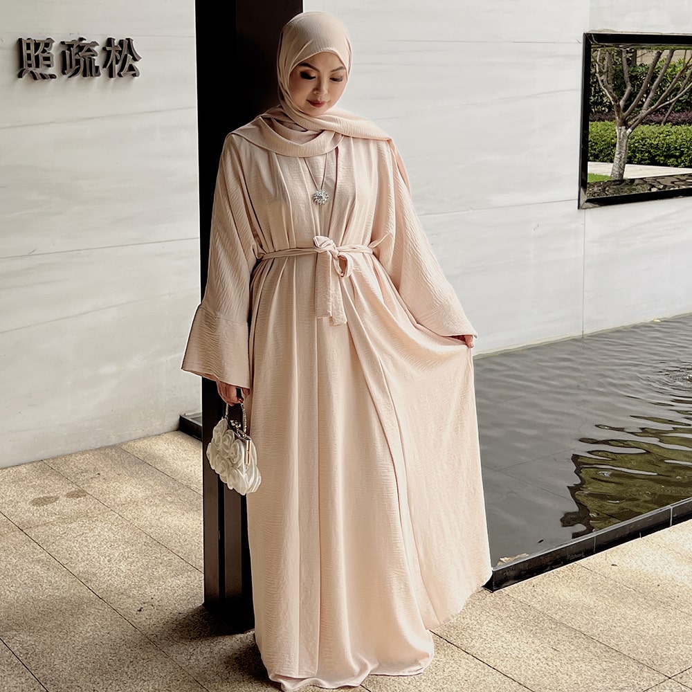 beige abaya dress A-Line Abaya Dress with Black Georgette Hijab XS / 60 [+$ 4.99] main image 1