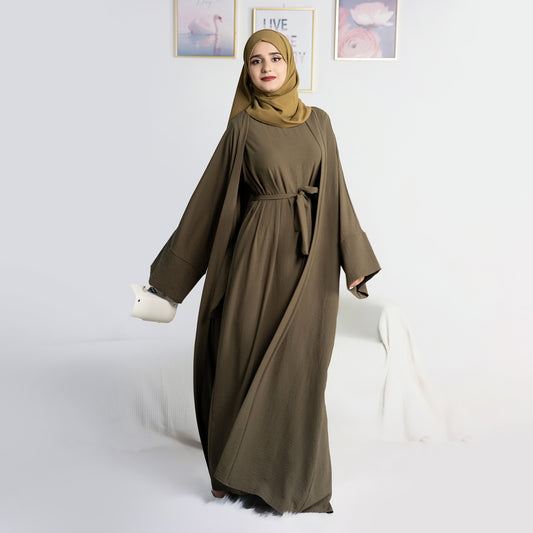 Two-Piece Abaya with Belt - Army Green