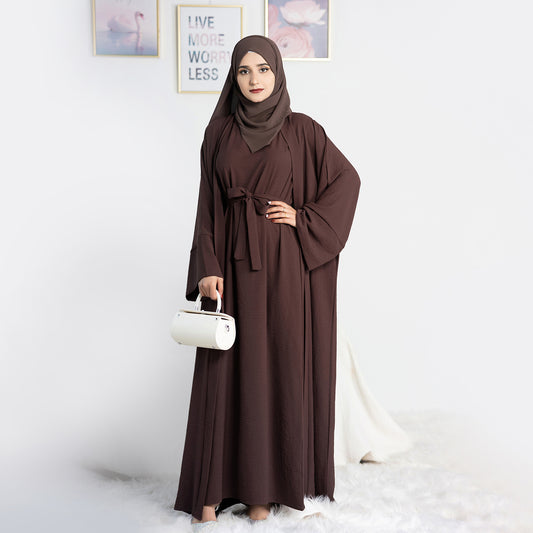 Two-Piece Abaya with Belt - Dark Coffee