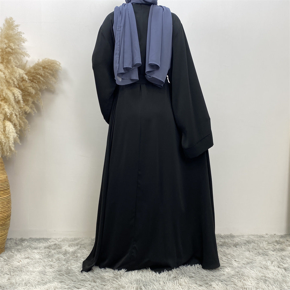 Modest Closed Abaya With Belt - Black