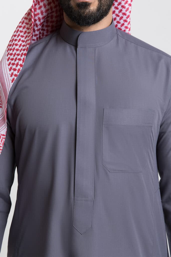 Al-Shiaka® Saudi Collared Thobe - Gray
