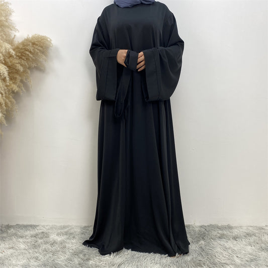 Modest Closed Abaya With Belt - Black