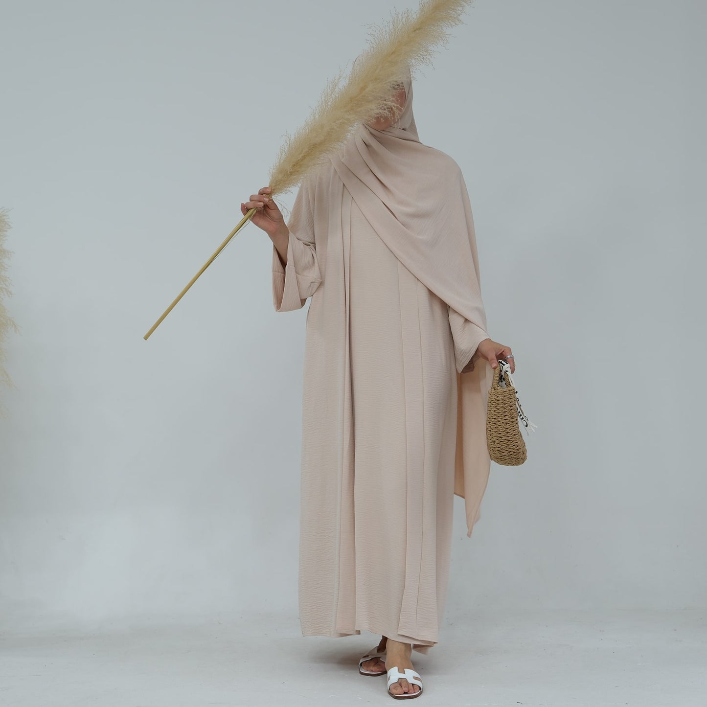 Modest Two-Piece Abaya with Belt - Sand Beige