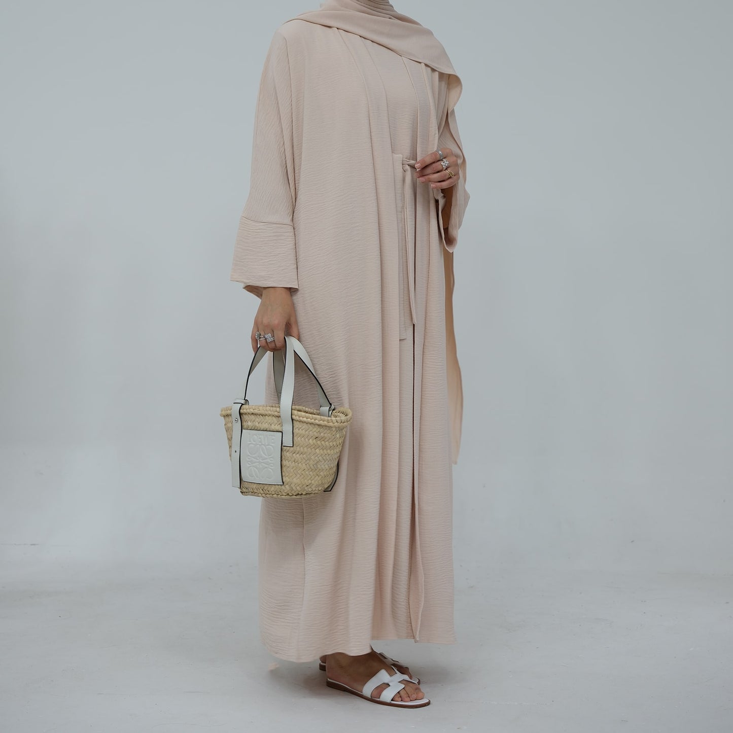 Modest Two-Piece Abaya with Belt - Sand Beige