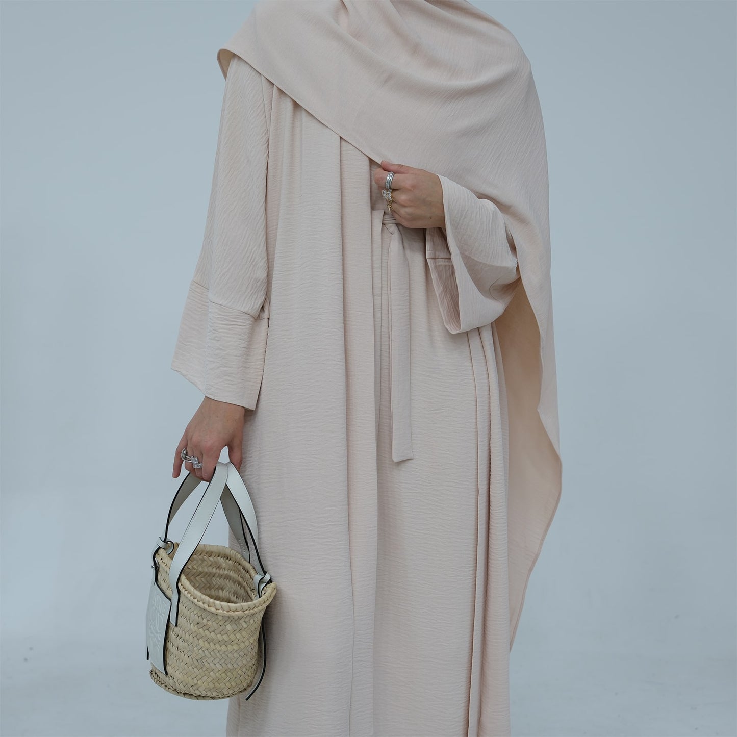 Modest Two-Piece Abaya with Belt - Sand Beige