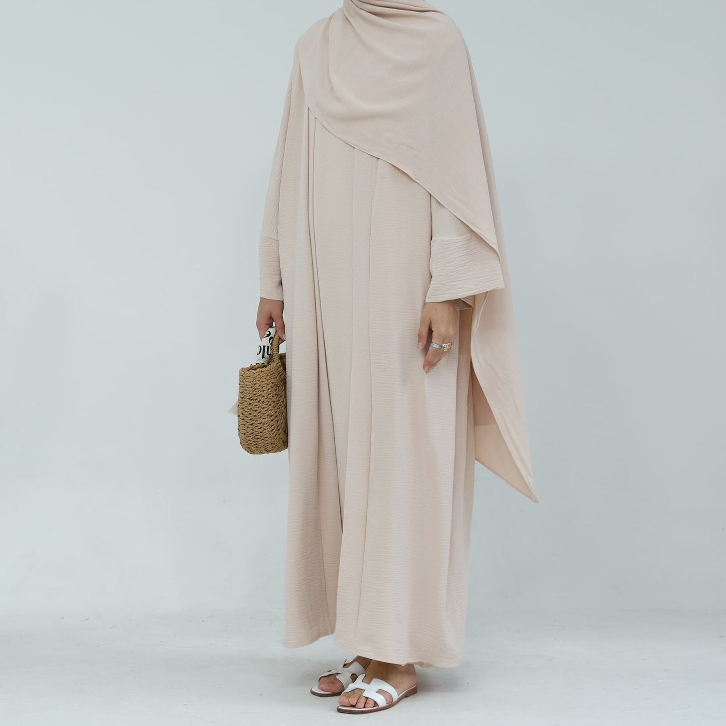Modest Two-Piece Abaya with Belt - Sand Beige