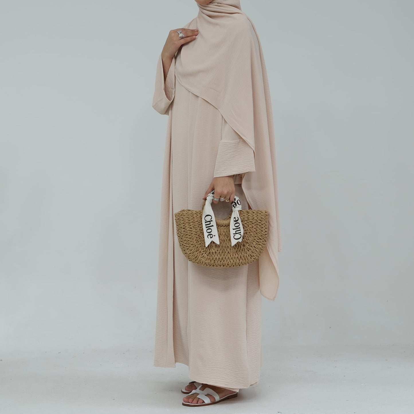 Modest Two-Piece Abaya with Belt - Sand Beige