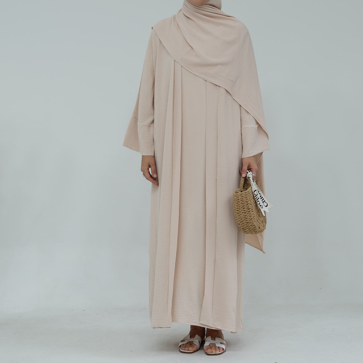 Modest Two-Piece Abaya with Belt - Sand Beige