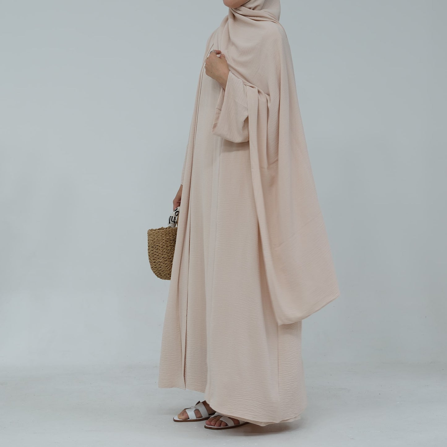 Modest Two-Piece Abaya with Belt - Sand Beige