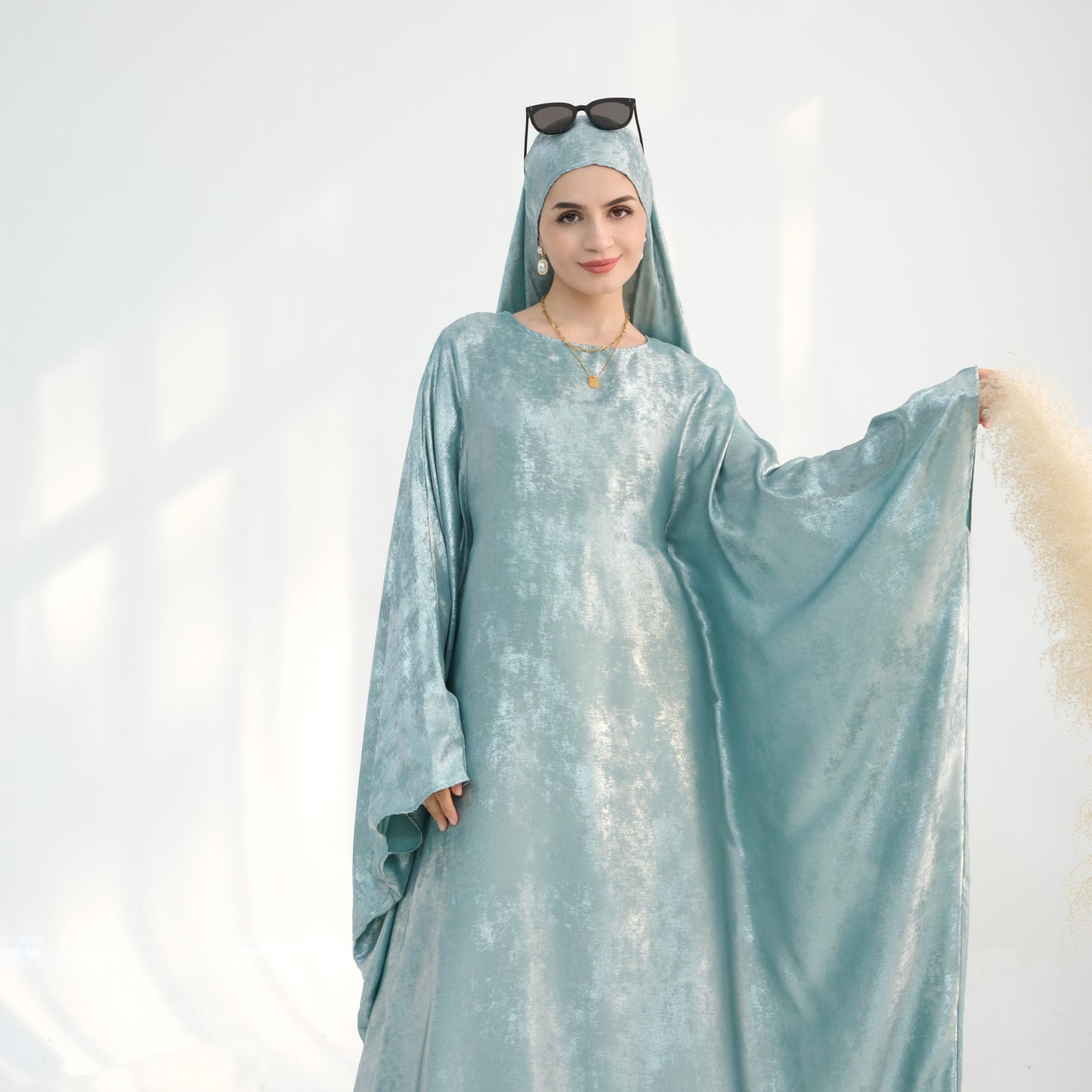 Modest Shimmery Butterfly Abaya - Turquoise