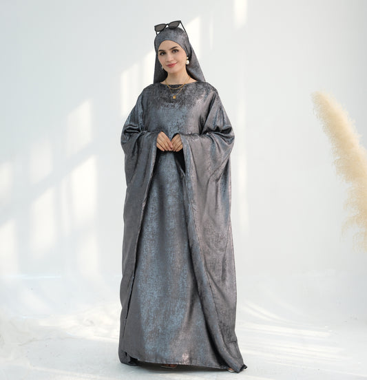 Modest Shimmery Butterfly Abaya - Gray
