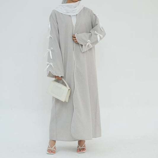 Ribbon Bow Sleeve Open Abaya - Taro