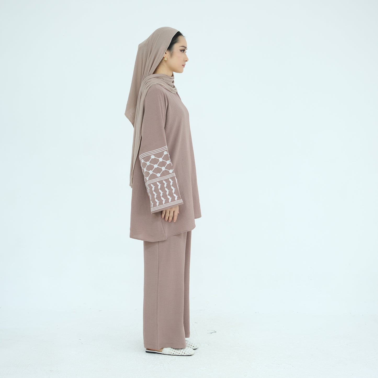 Palestine Keffiyeh Embroidery Two-Piece Co-ord Set - Taro