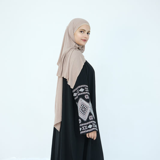 Mosaic Embroidered Sleeve Open Abaya - Black