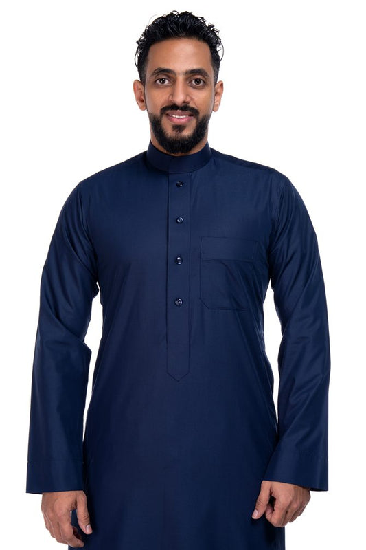 Al-Shiaka® Saudi Collared Thobe - Navy Blue