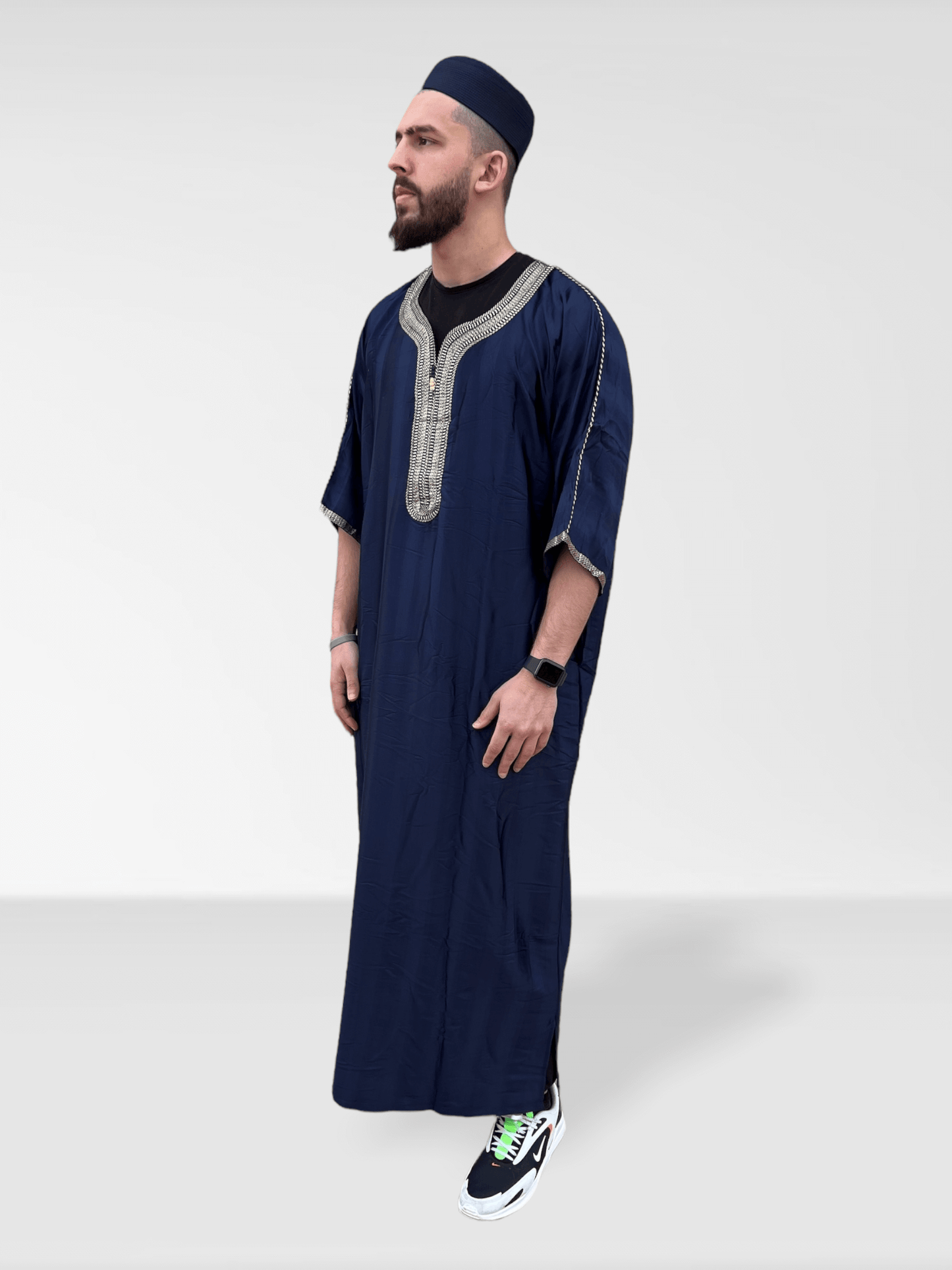 Moroccan Half Sleeve Thobe - Navy Blue/Gold