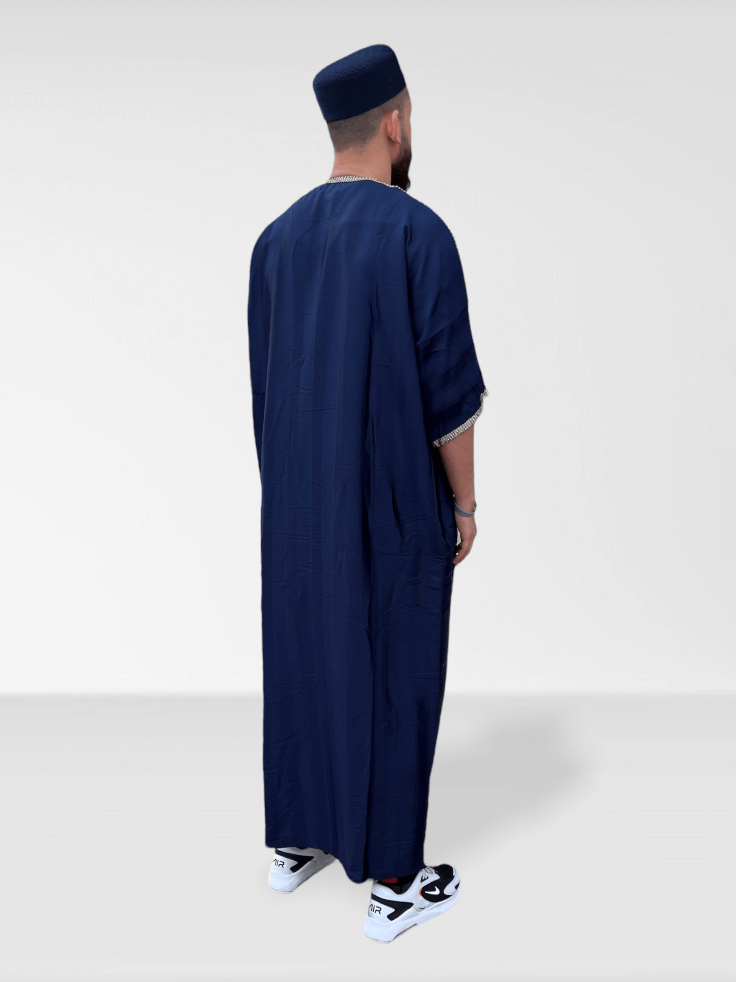 Moroccan Half Sleeve Thobe - Navy Blue/Gold