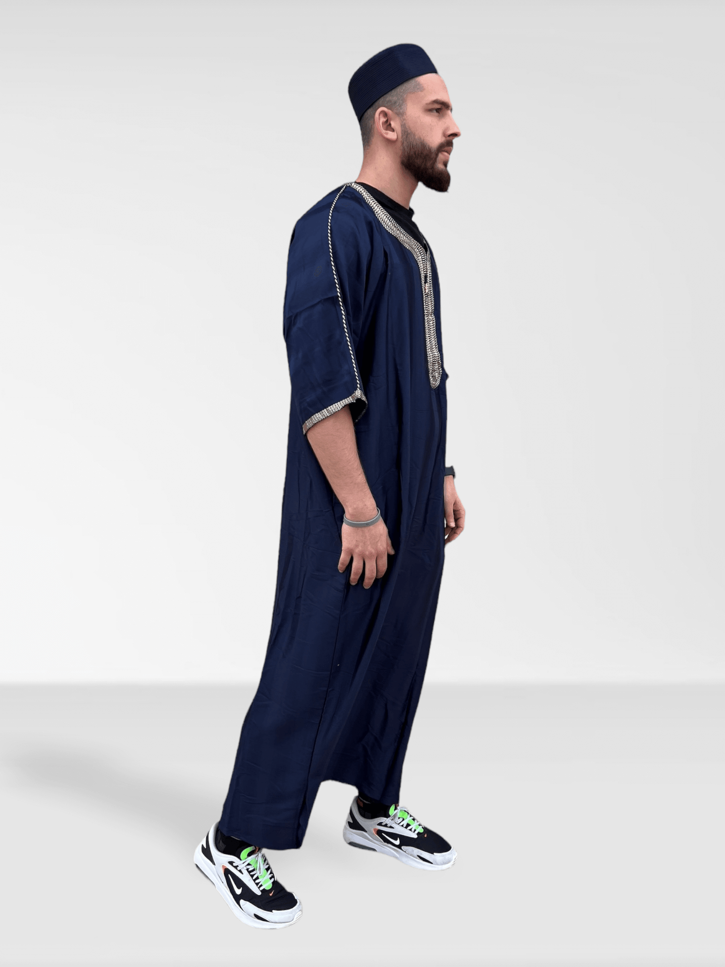 Moroccan Half Sleeve Thobe - Navy Blue/Gold