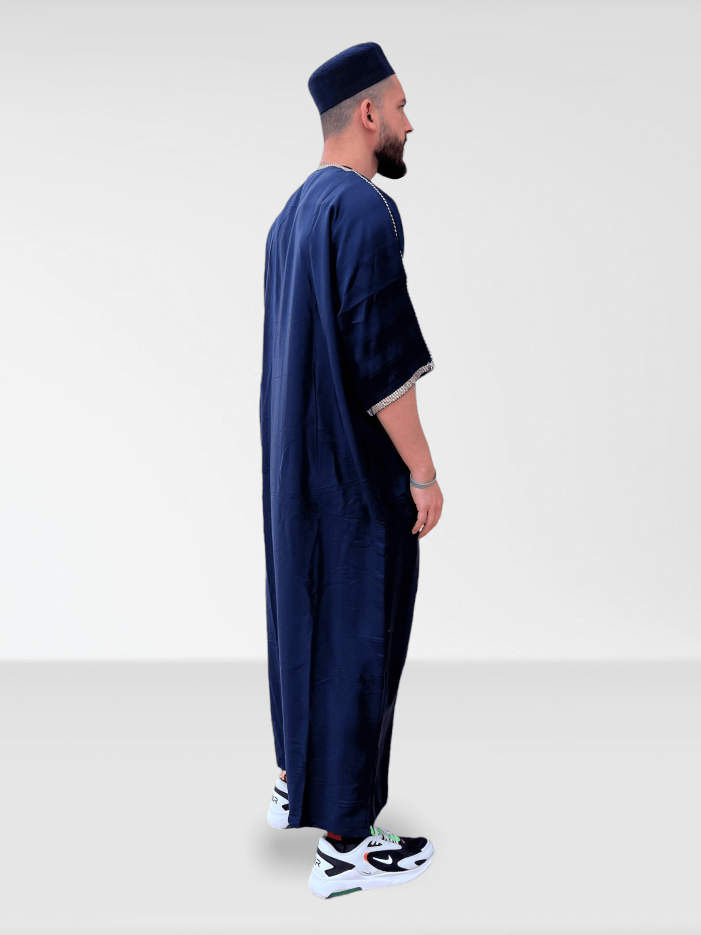 Moroccan Half Sleeve Thobe - Navy Blue/Gold