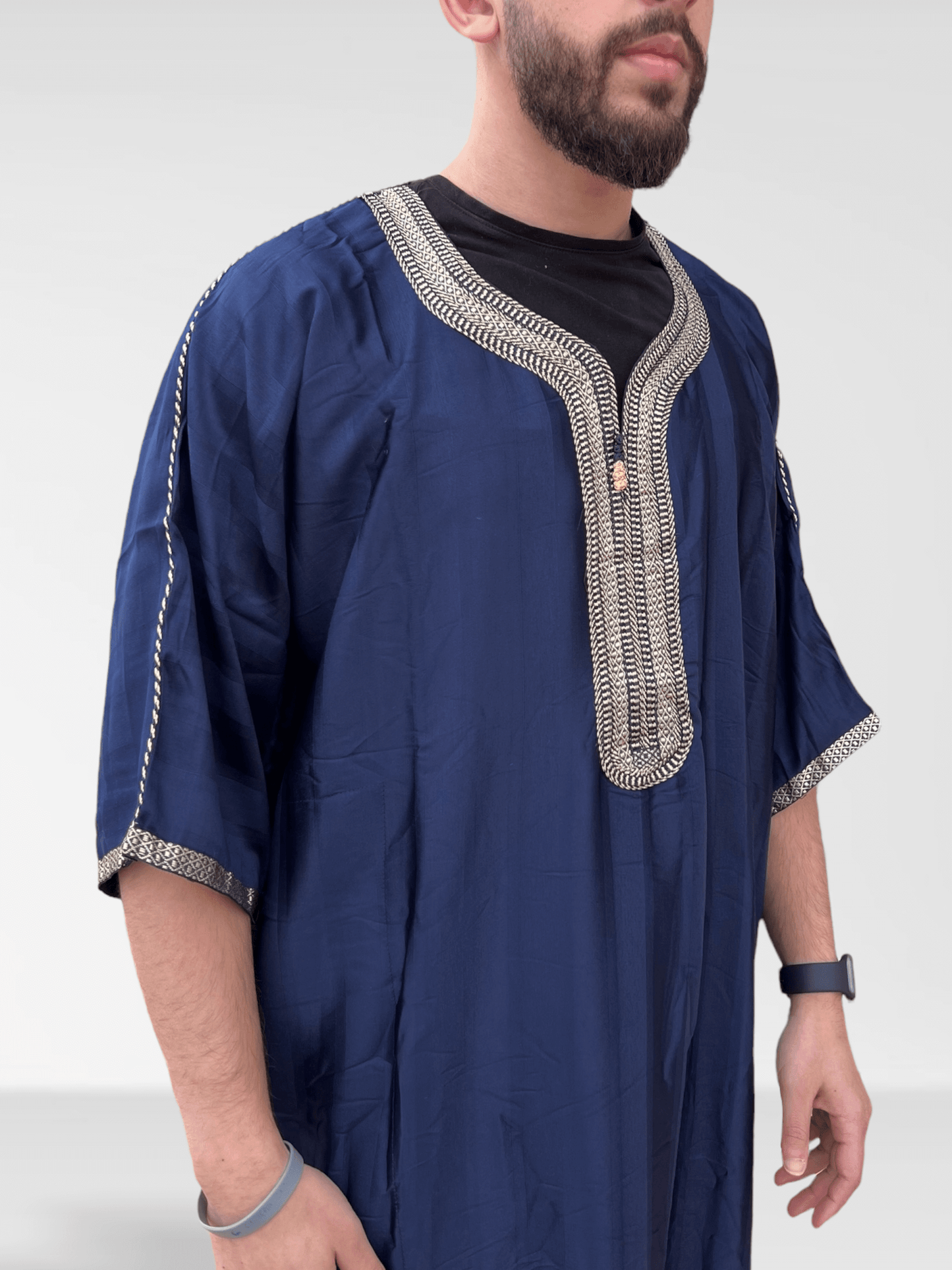 Moroccan Half Sleeve Thobe - Navy Blue/Gold