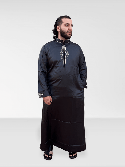 Embroidered Thobe - Shiny Black