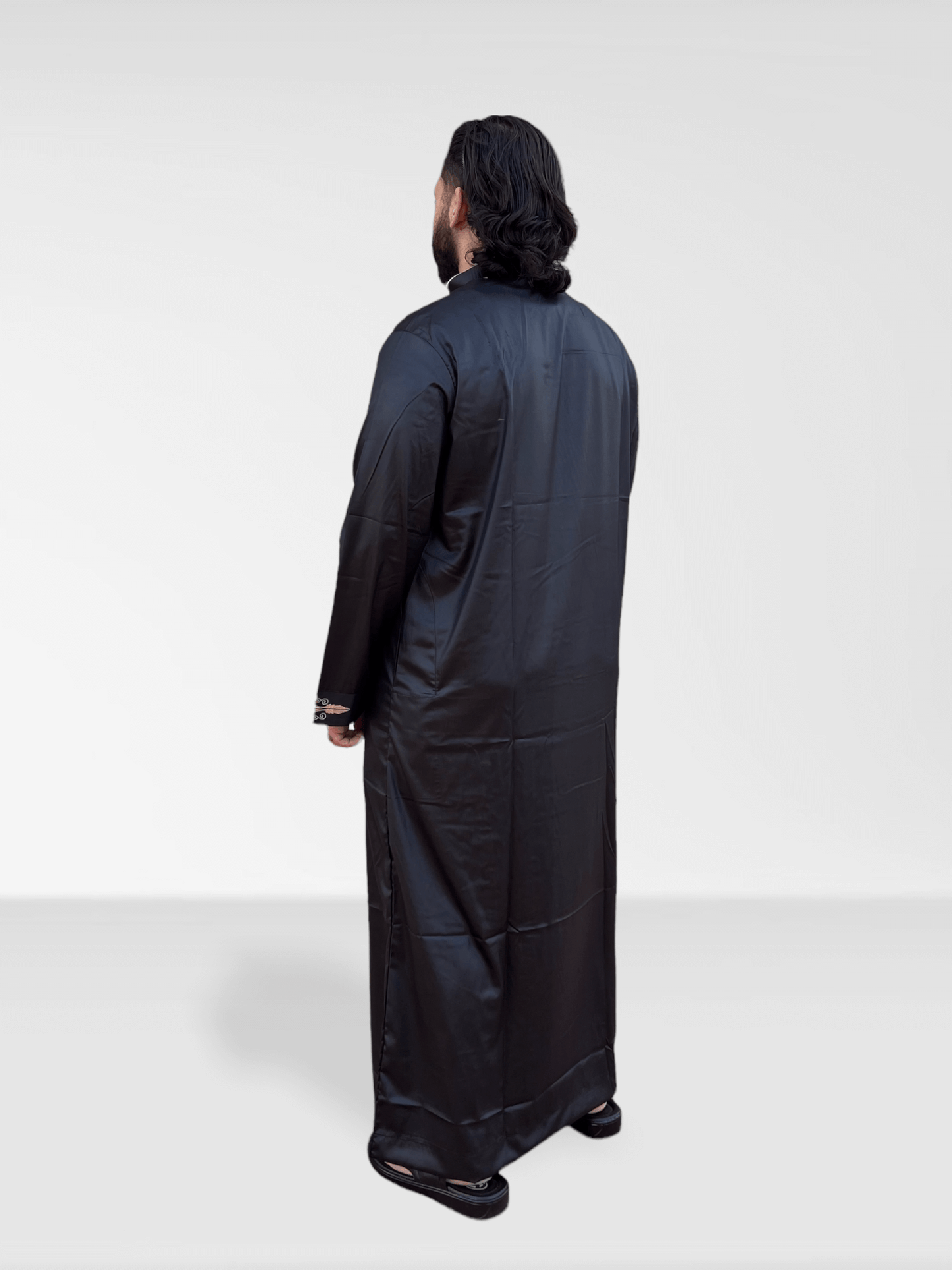 Embroidered Thobe - Shiny Black