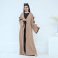 Ribbon Bow Sleeve Two Piece Abaya - Khaki Brown