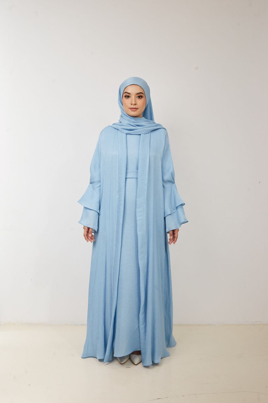 Kamelia Luxury Two Piece Abaya + Matching Hijab - Sky Blue