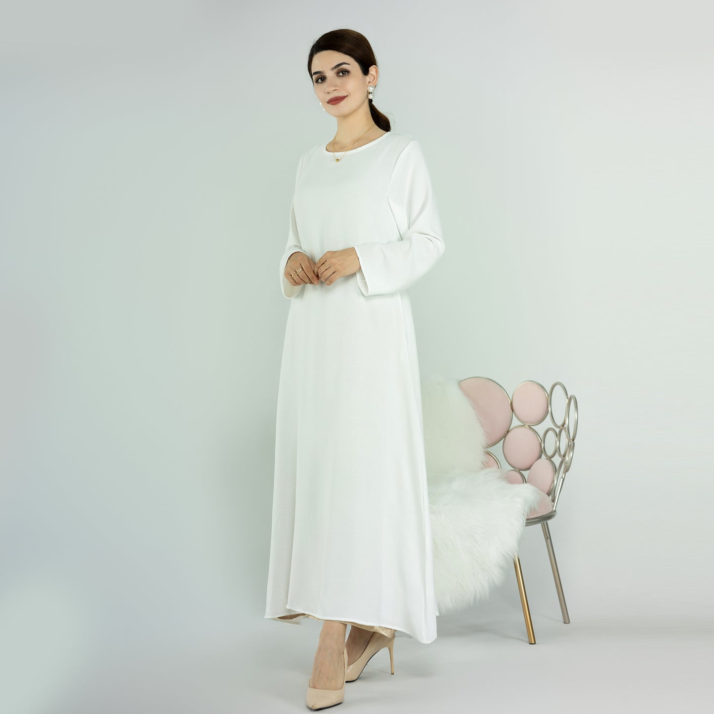 Modest Slip Dress Abaya - White