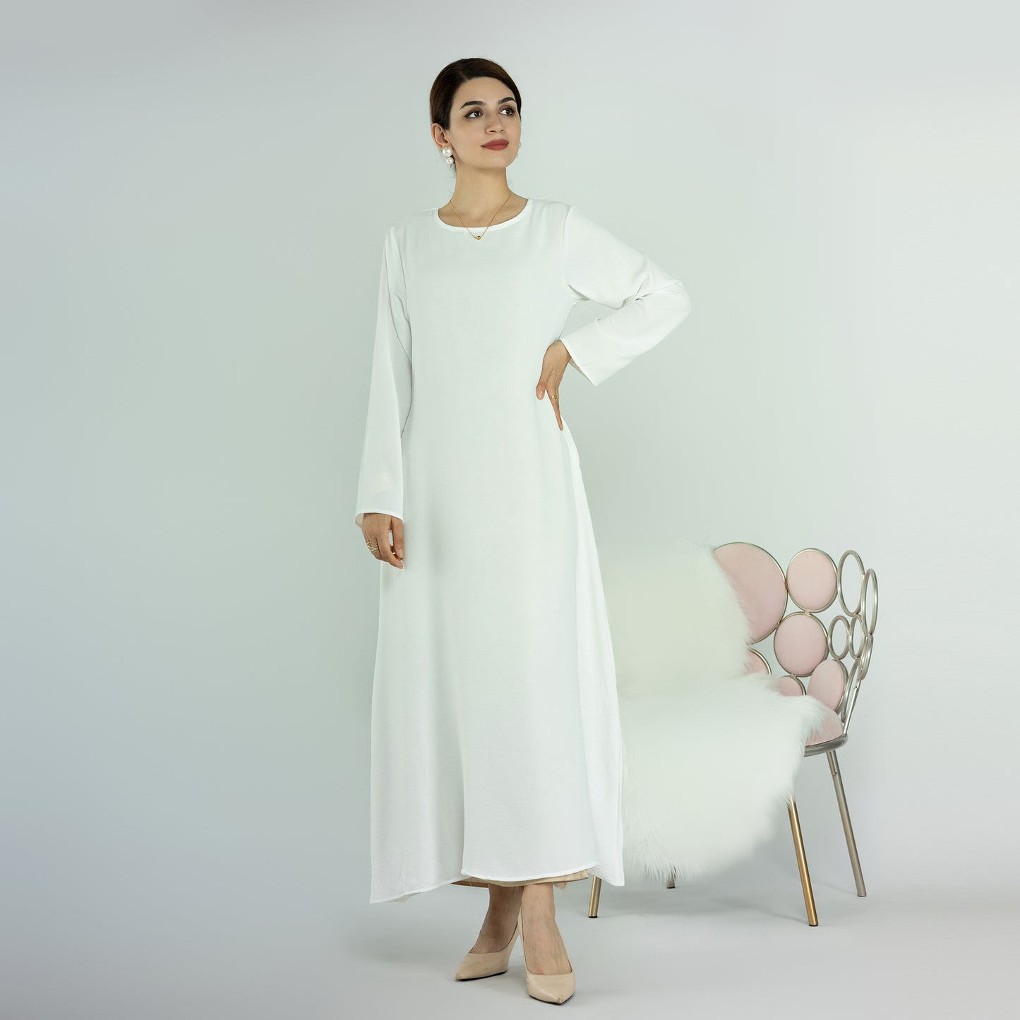 Modest Slip Dress Abaya - White