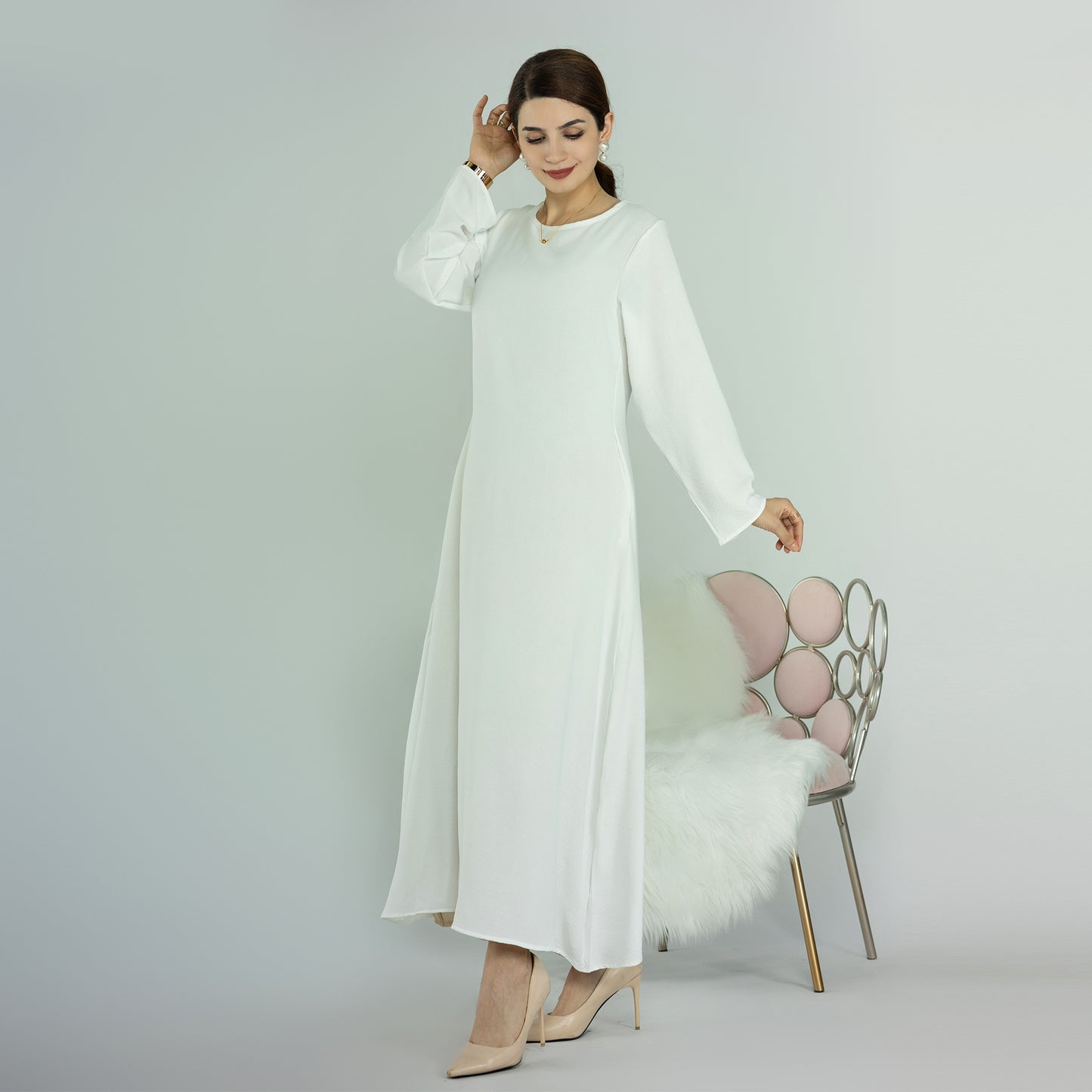 Modest Slip Dress Abaya - White