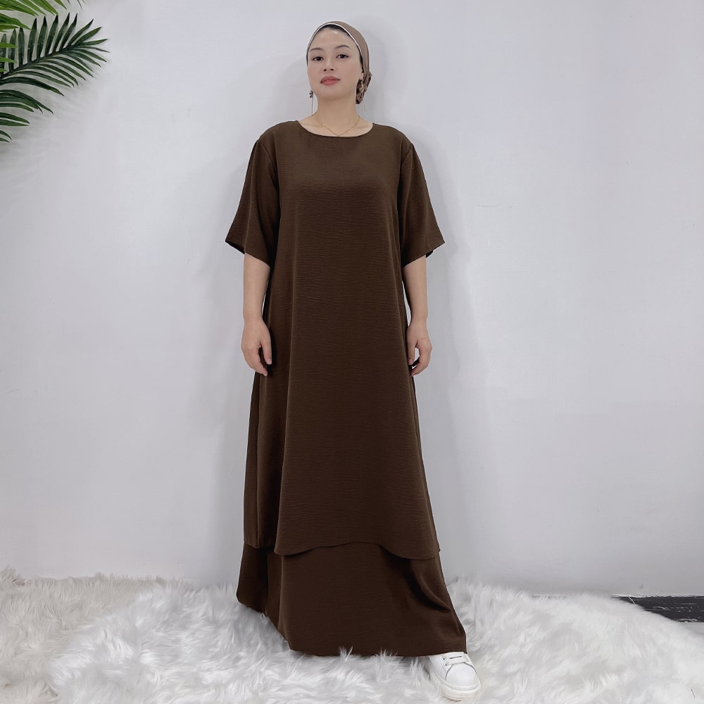 Dubai Luxury Two-Piece Abaya - Coffee