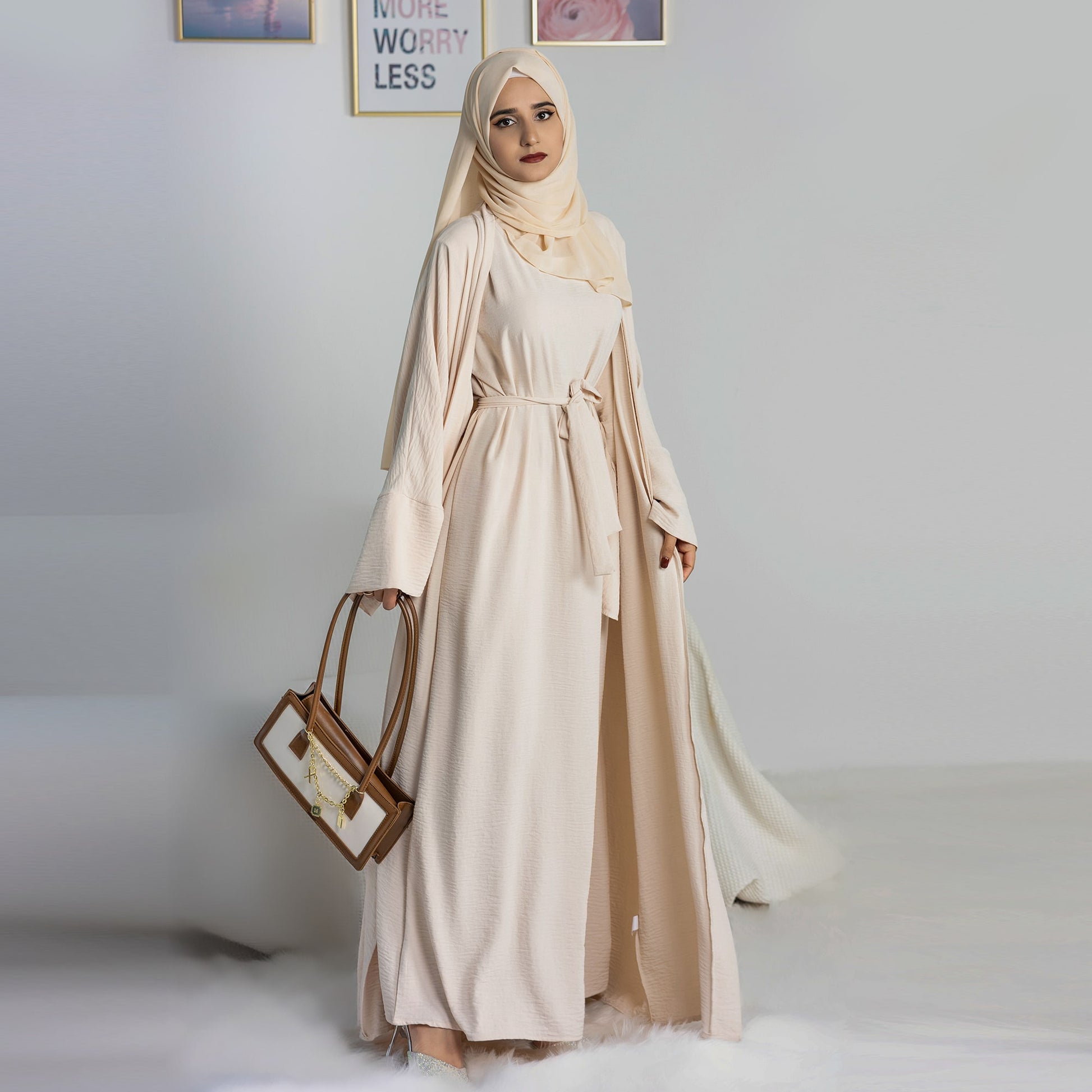 Modest Two-Piece Abaya with Belt - Sand Beige Islamify Modest Two-Piece Abaya with Belt - Sand Beige Islamify