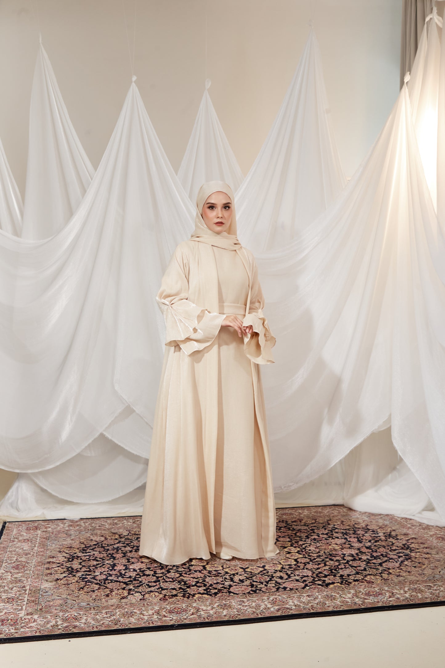 Kamelia Luxury Two Piece Abaya + Matching Hijab - Cream