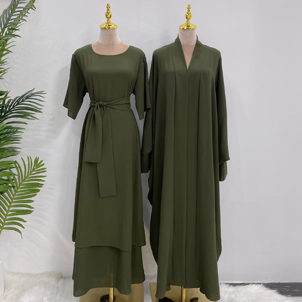 Dubai Luxury Two-Piece Abaya - Forest Green