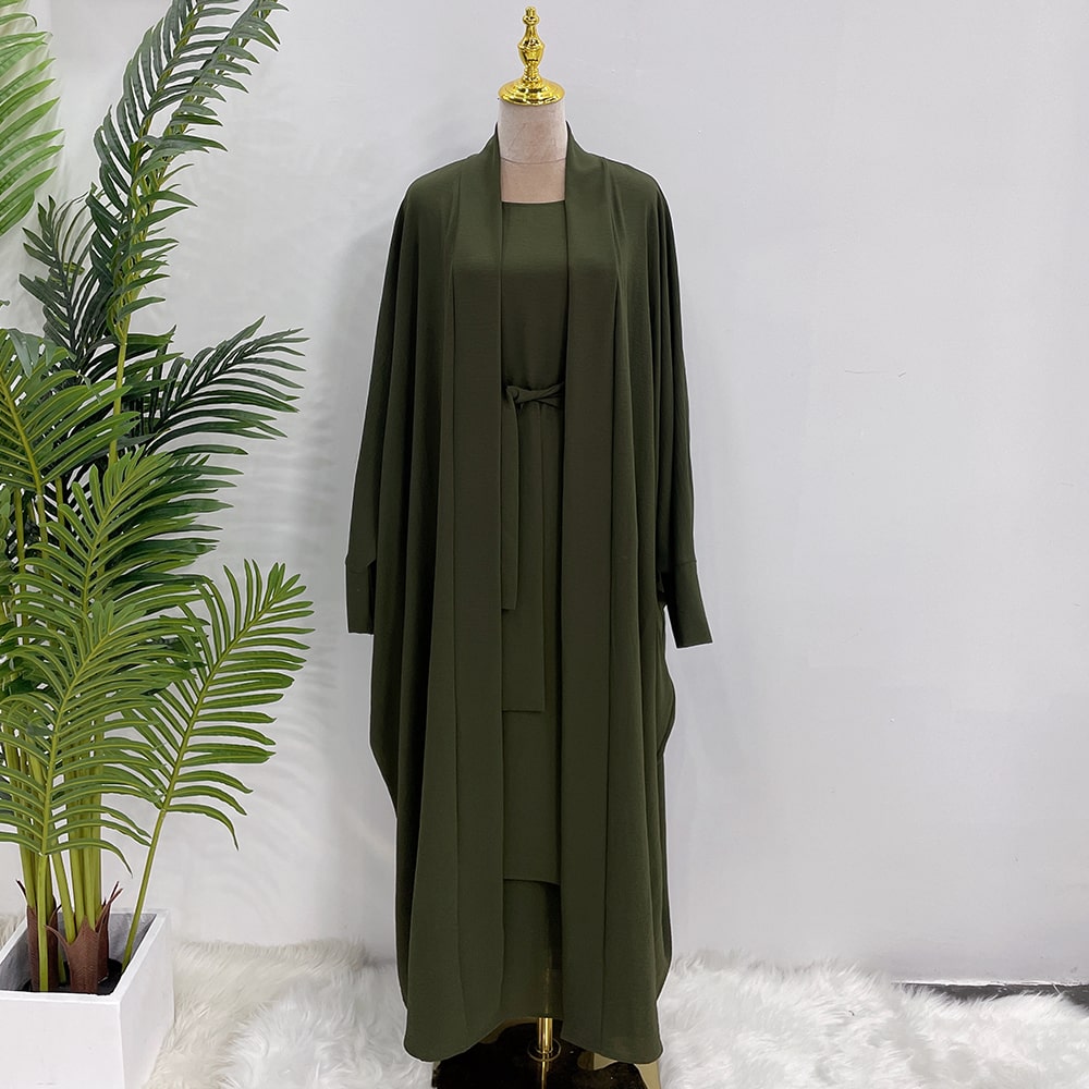 Dubai Luxury Two-Piece Abaya - Forest Green