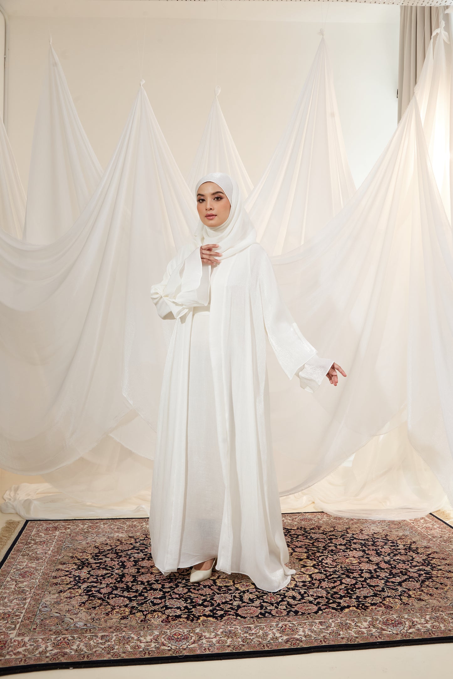 Kamelia Luxury Two Piece Abaya + Matching Hijab - Ivory White