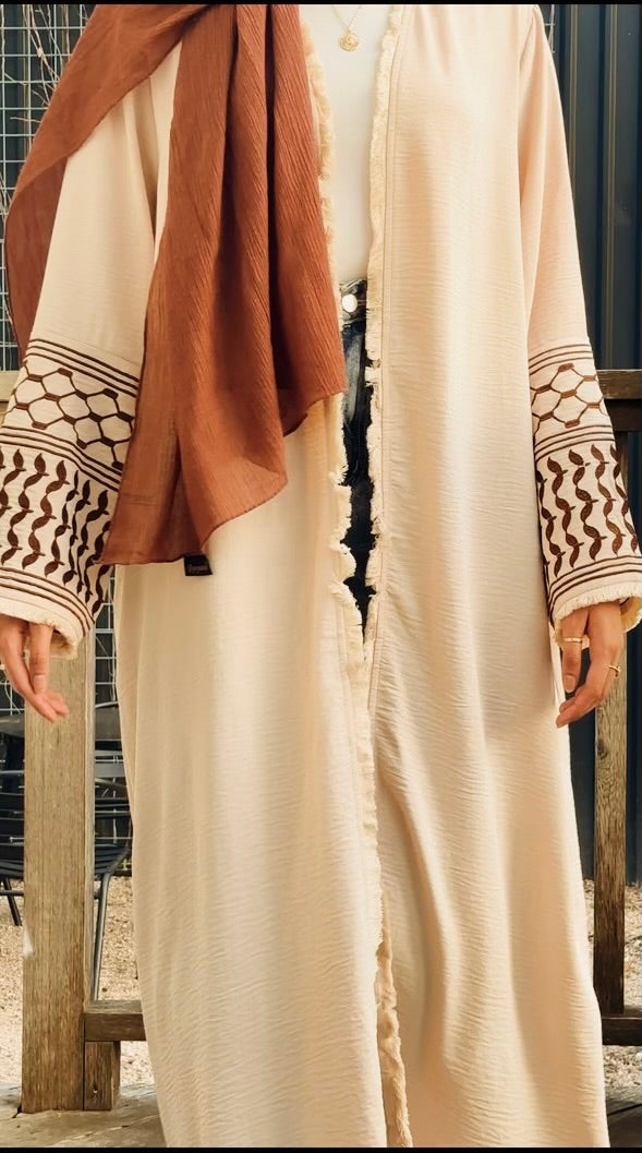 Palestine Keffiyeh Open Abaya - Beige