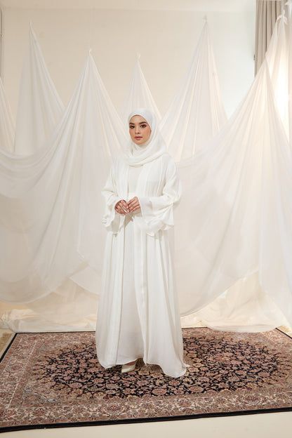 Kamelia Luxury Two Piece Abaya + Matching Hijab - Ivory White