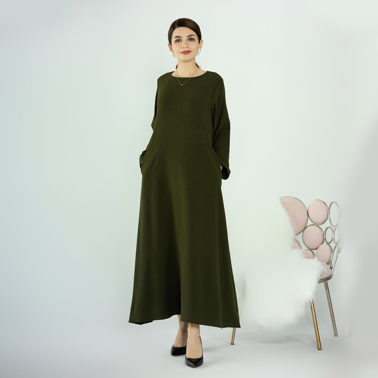 Modest Slip Dress Abaya - Forest Green