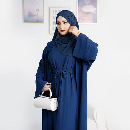 Two-Piece Abaya with Belt - Navy Blue