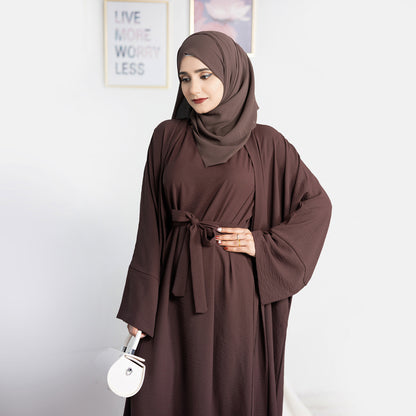 Two-Piece Abaya with Belt - Dark Coffee