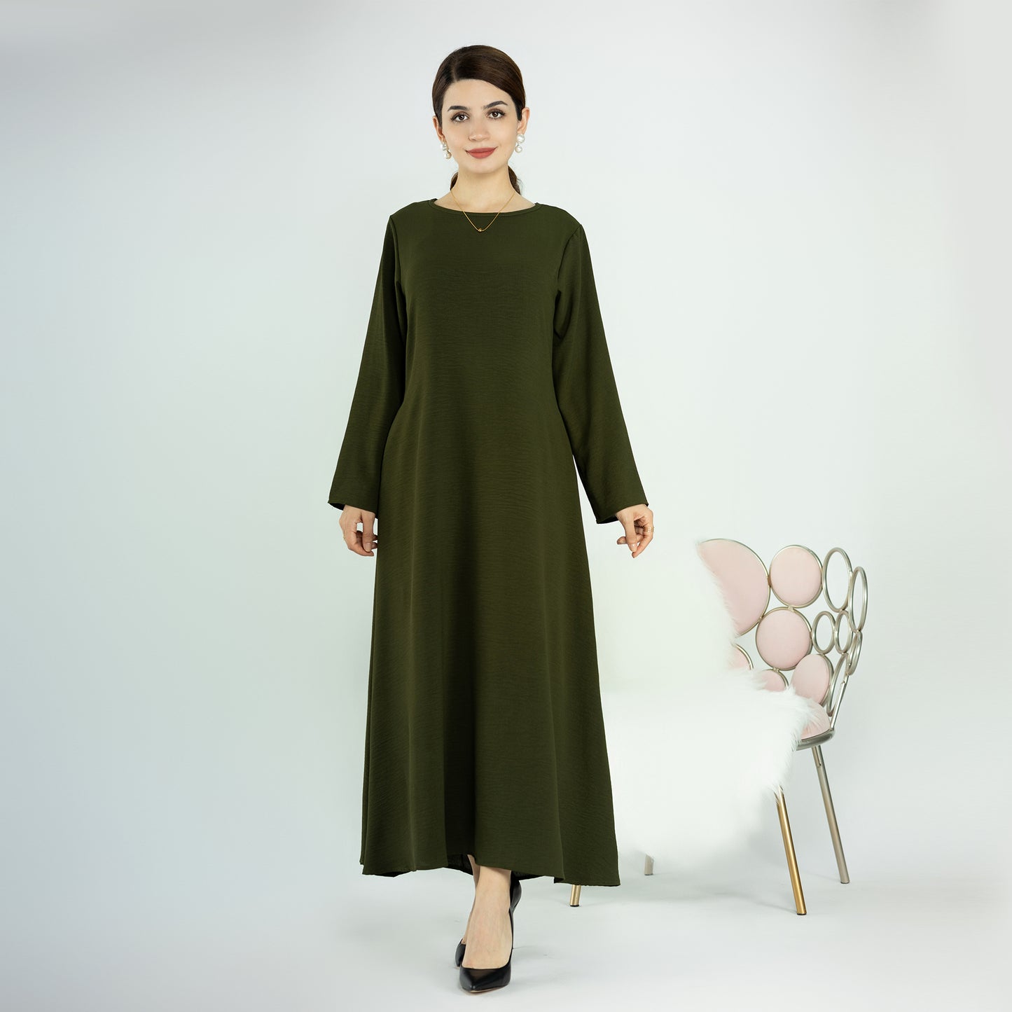 Modest Slip Dress Abaya - Forest Green