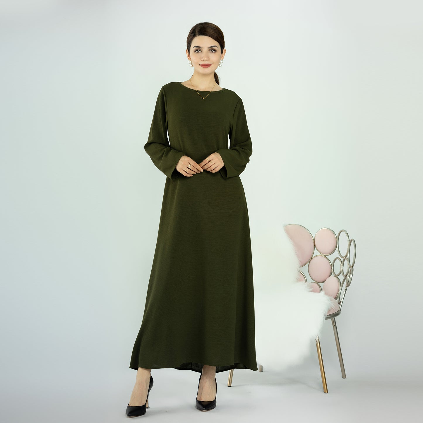 Modest Slip Dress Abaya - Forest Green