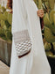 Palestine Keffiyeh Open Abaya - White & Brown Embroidery