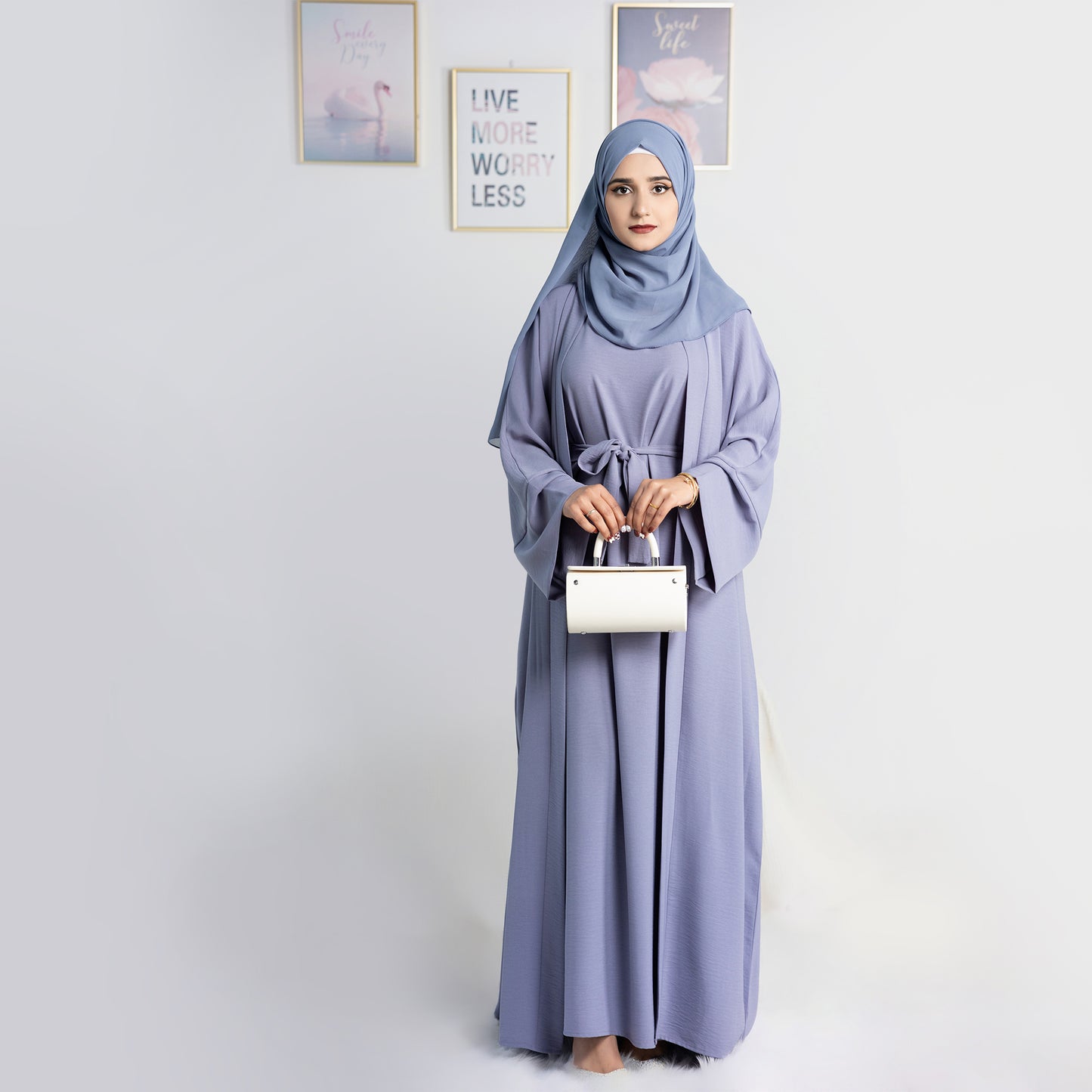 Modest Two-Piece Abaya with Belt - Dusty Purple