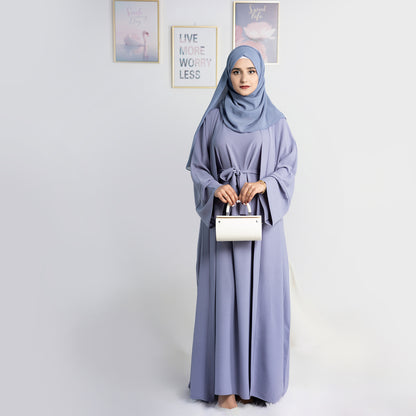 Modest Two-Piece Abaya with Belt - Dusty Purple